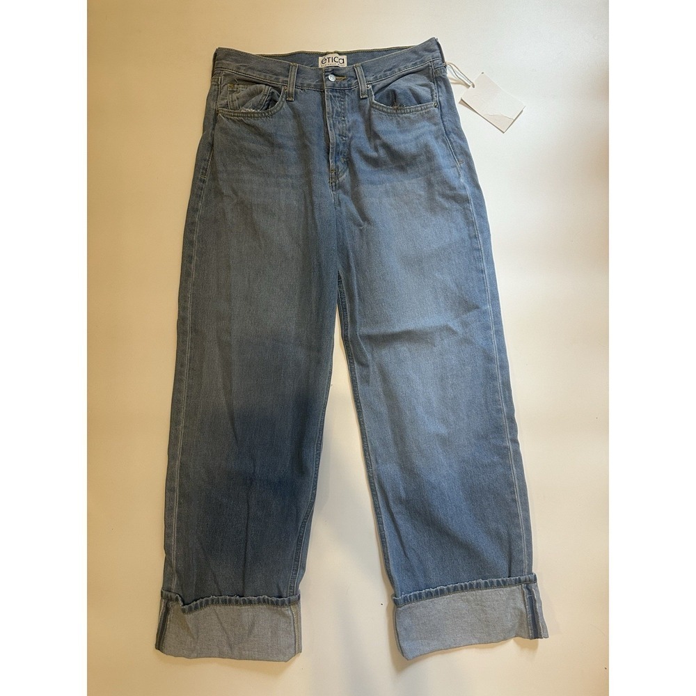NWT Etica Womens Stressed Stanton Wideleg w/ cuff Jeans Arctic blue 30